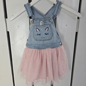 OshKosh B'gosh Unicorn Denim Overall Toddler Girl Pink & Blue TuTu Dress Size 3T